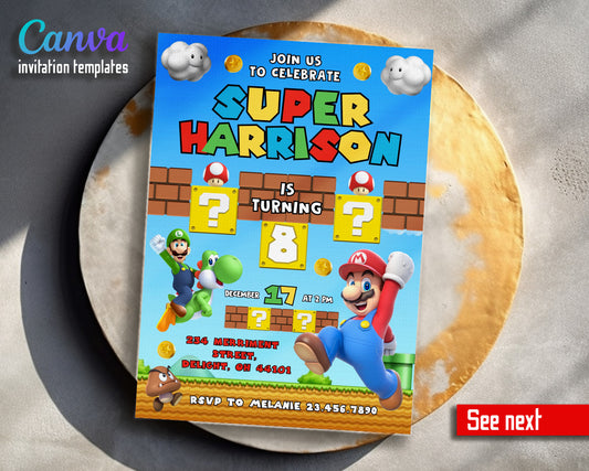 Super Mario Bros customizable invitation template | Share or Print |  | MD796