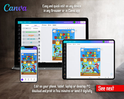 Super Mario Bros customizable invitation template | Share or Print |  | MD796