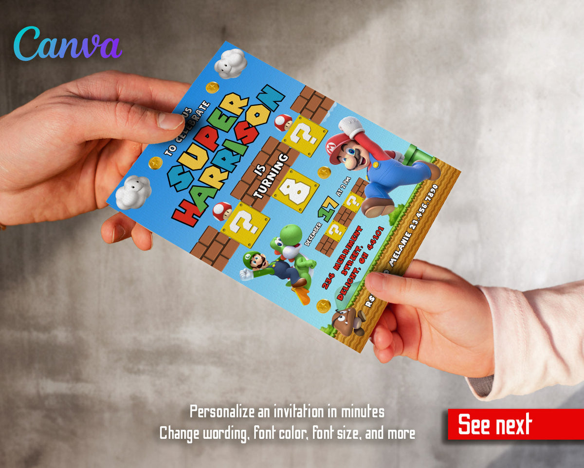 Super Mario Bros customizable invitation template | Share or Print |  | MD796
