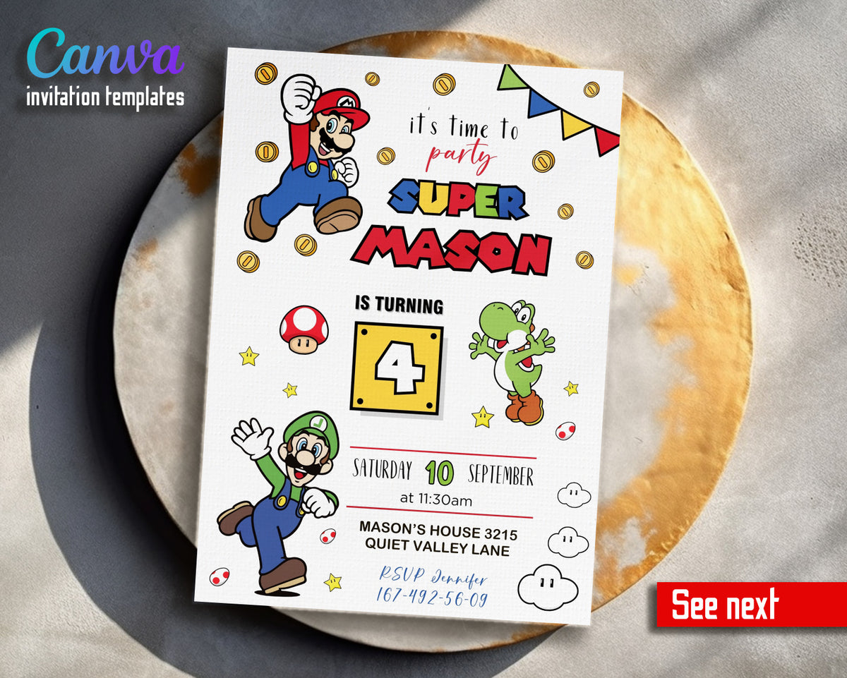 Super Mario Bros customizable invitation template | Share or Print |  | VF463