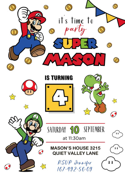 Super Mario Bros customizable invitation template | Share or Print |  | VF463