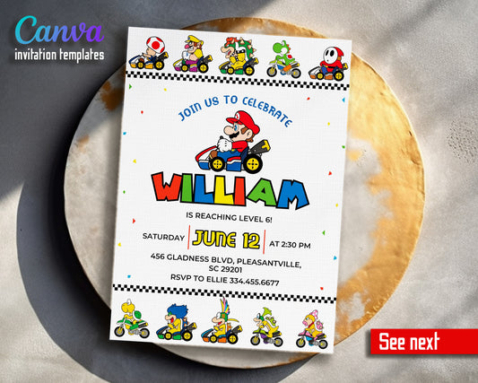 Mario Kart Gamer customizable invitation template | Share or Print | boy | BL758