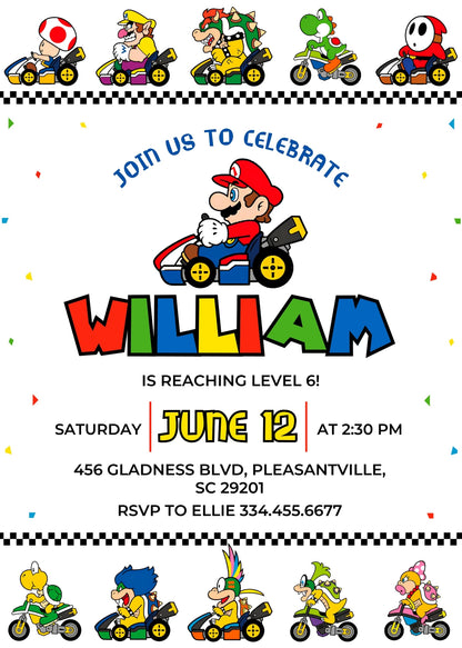 Mario Kart Gamer customizable invitation template | Share or Print | boy | BL758