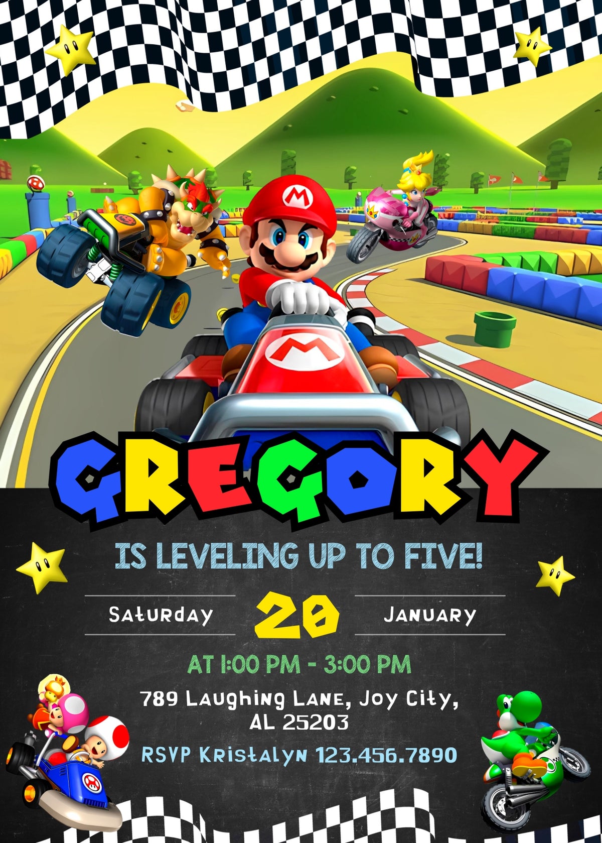Mario Kart Gamer customizable invitation template | Share or Print | boy | VZ531