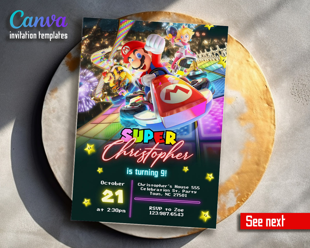 Mario Kart Gamer customizable invitation template | Share or Print | boy | RV603