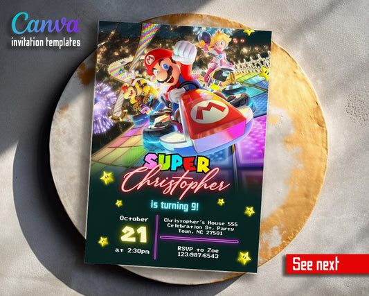Mario Kart Gamer customizable invitation template | Share or Print | boy | RV603