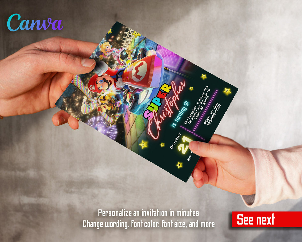 Mario Kart Gamer customizable invitation template | Share or Print | boy | RV603