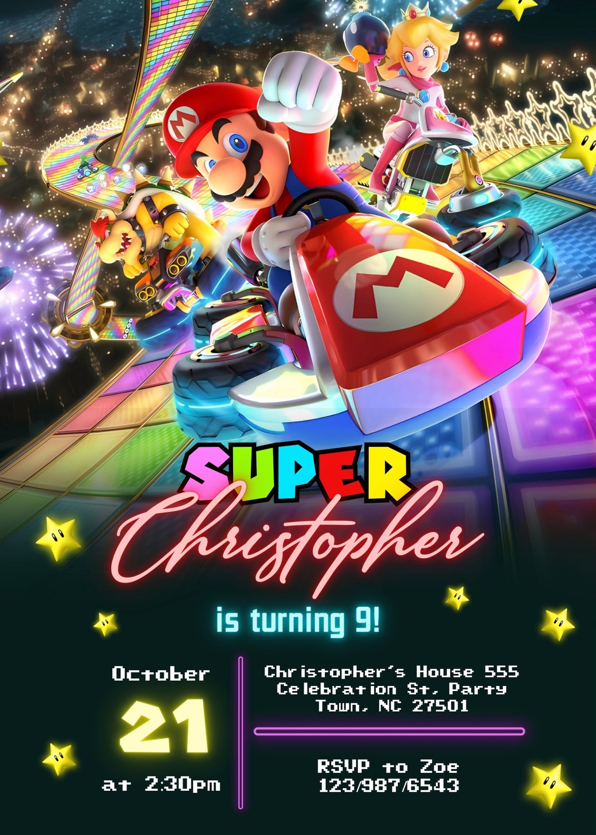 Mario Kart Gamer customizable invitation template | Share or Print | boy | RV603