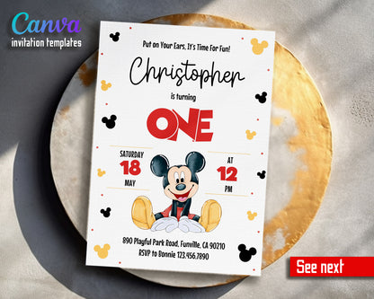 Mickey Mouse 1st Birthday customizable invitation template | Share or Print |  | NT889