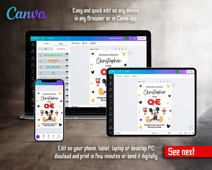 Mickey Mouse 1st Birthday customizable invitation template | Share or Print |  | NT889