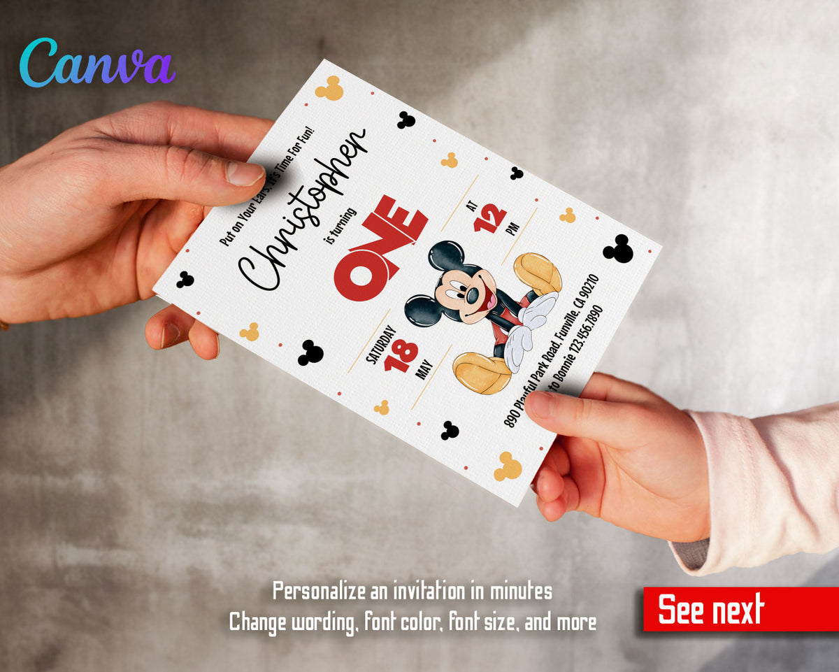 Mickey Mouse 1st Birthday customizable invitation template | Share or Print |  | NT889