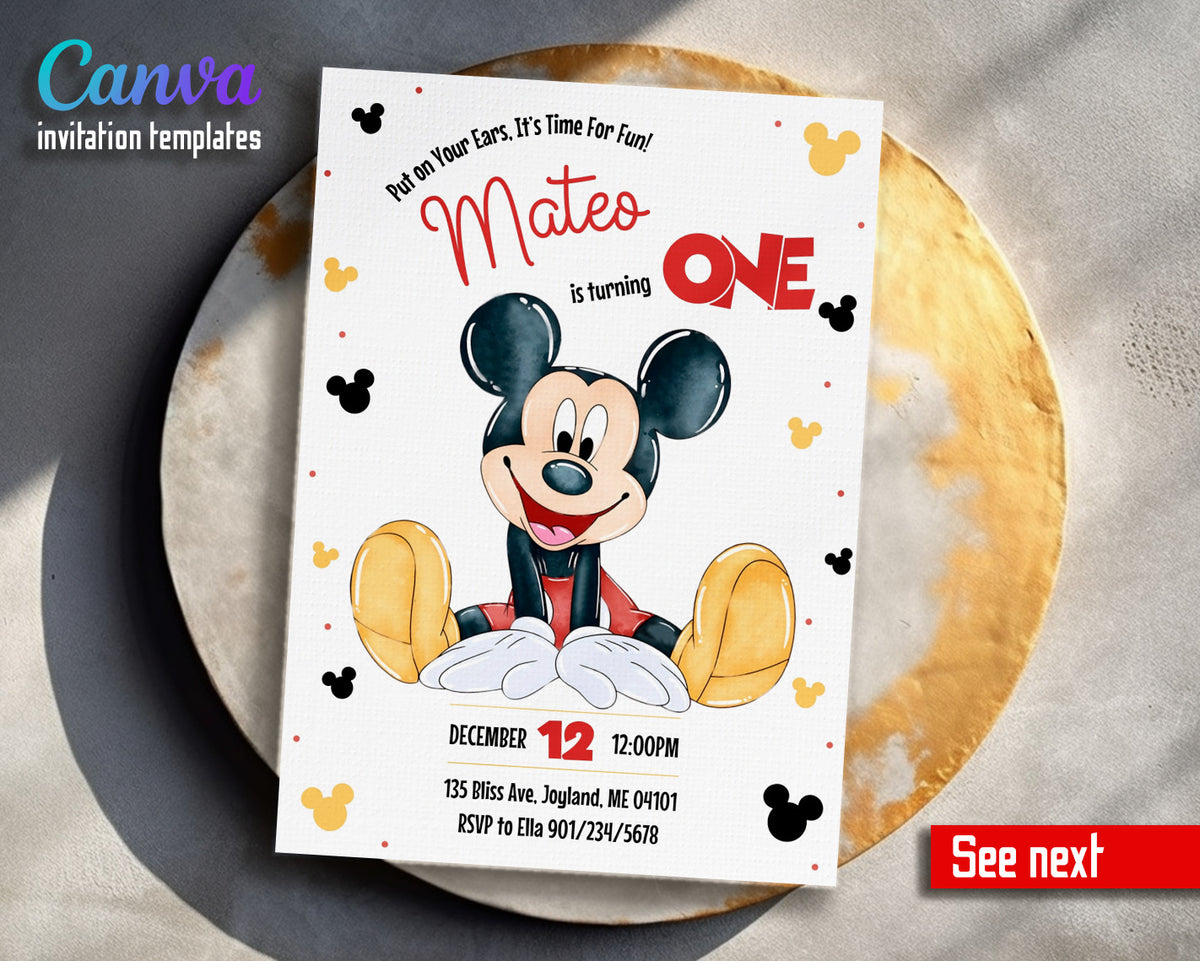 Mickey Mouse 1st Birthday customizable invitation template | Share or Print |  | XB951