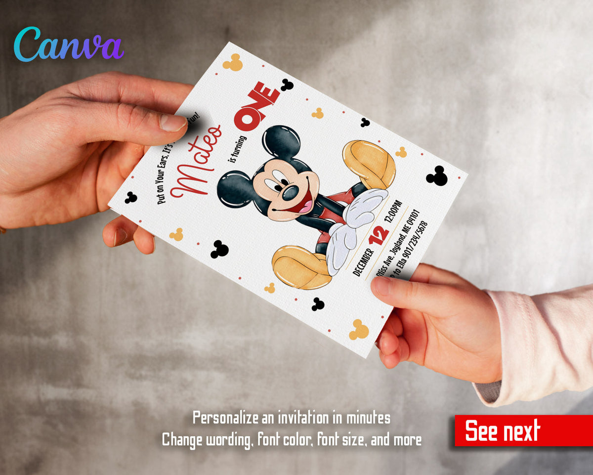 Mickey Mouse 1st Birthday customizable invitation template | Share or Print |  | XB951