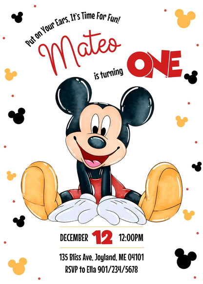 Mickey Mouse 1st Birthday customizable invitation template | Share or Print |  | XB951