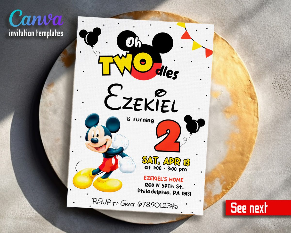 Mickey Mouse 2nd Birthday customizable invitation template | Share or Print |  | HM456