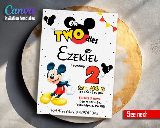 Mickey Mouse 2nd Birthday customizable invitation template | Share or Print |  | HM456