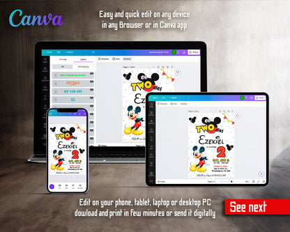 Mickey Mouse 2nd Birthday customizable invitation template | Share or Print |  | HM456