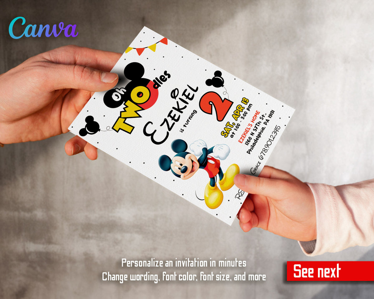 Mickey Mouse 2nd Birthday customizable invitation template | Share or Print |  | HM456