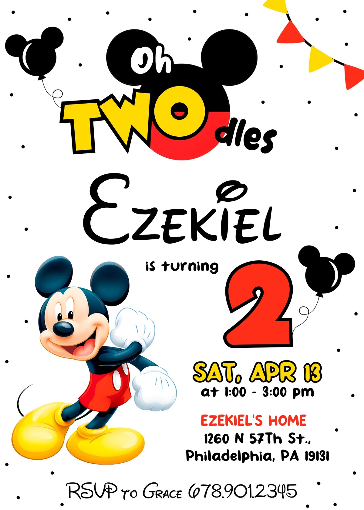 Mickey Mouse 2nd Birthday customizable invitation template | Share or Print |  | HM456