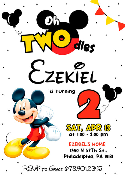 Mickey Mouse 2nd Birthday customizable invitation template | Share or Print |  | HM456