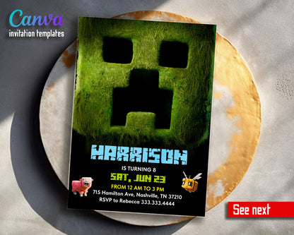 Minecraft Movie Gamer customizable invitation template | Share or Print |  | OP807