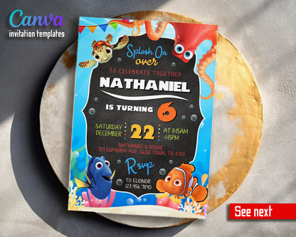 Finding Nemo customizable invitation template | Share or Print |  | XH232