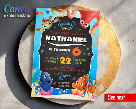 Finding Nemo customizable invitation template | Share or Print |  | XH232