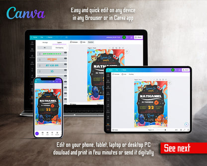 Finding Nemo customizable invitation template | Share or Print |  | XH232