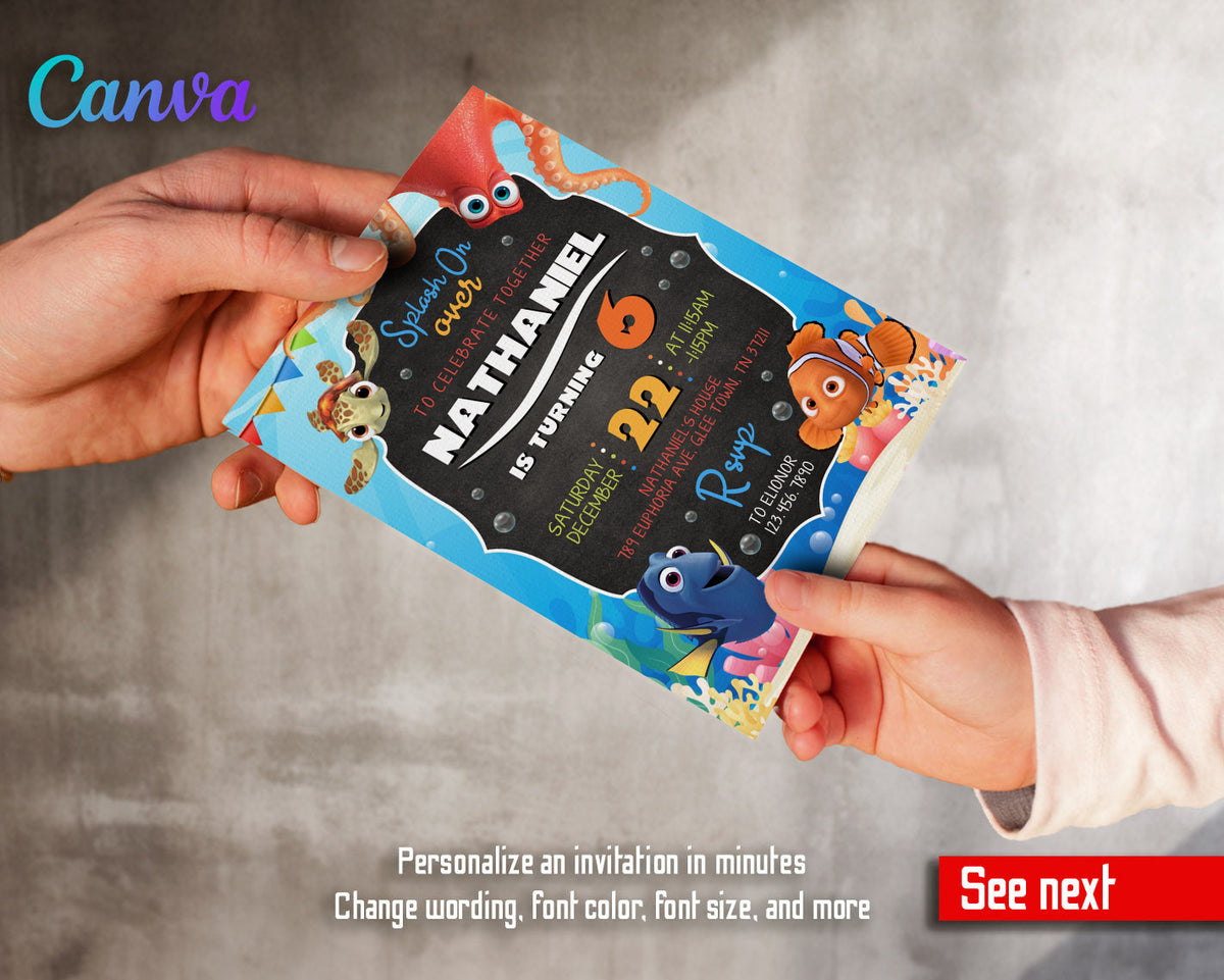 Finding Nemo customizable invitation template | Share or Print |  | XH232
