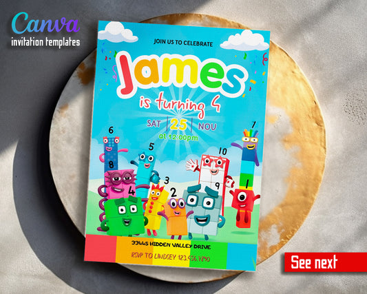 Numberblocks customizable invitation template | Share or Print |  | BC248