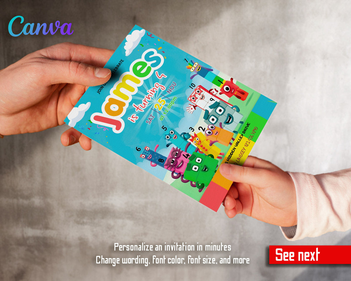 Numberblocks customizable invitation template | Share or Print |  | BC248