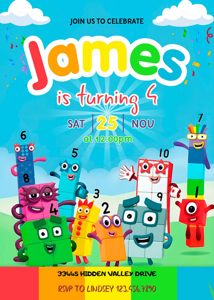 Numberblocks customizable invitation template | Share or Print |  | BC248