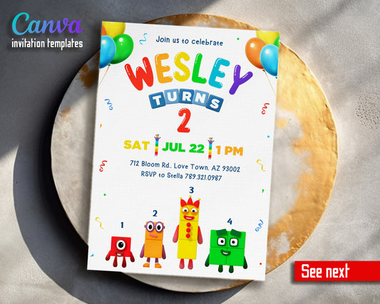 Numberblocks customizable invitation template | Share or Print |  | CS942