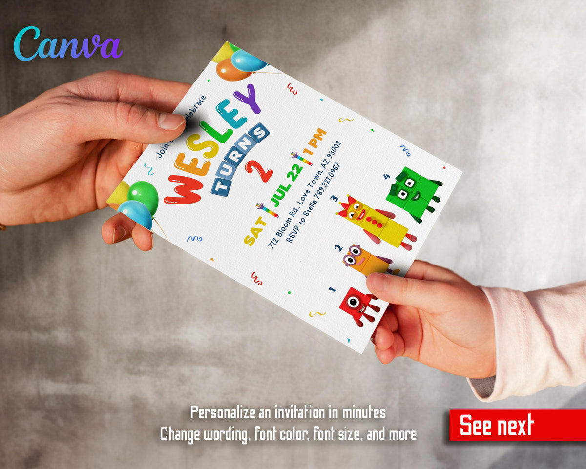Numberblocks customizable invitation template | Share or Print |  | CS942