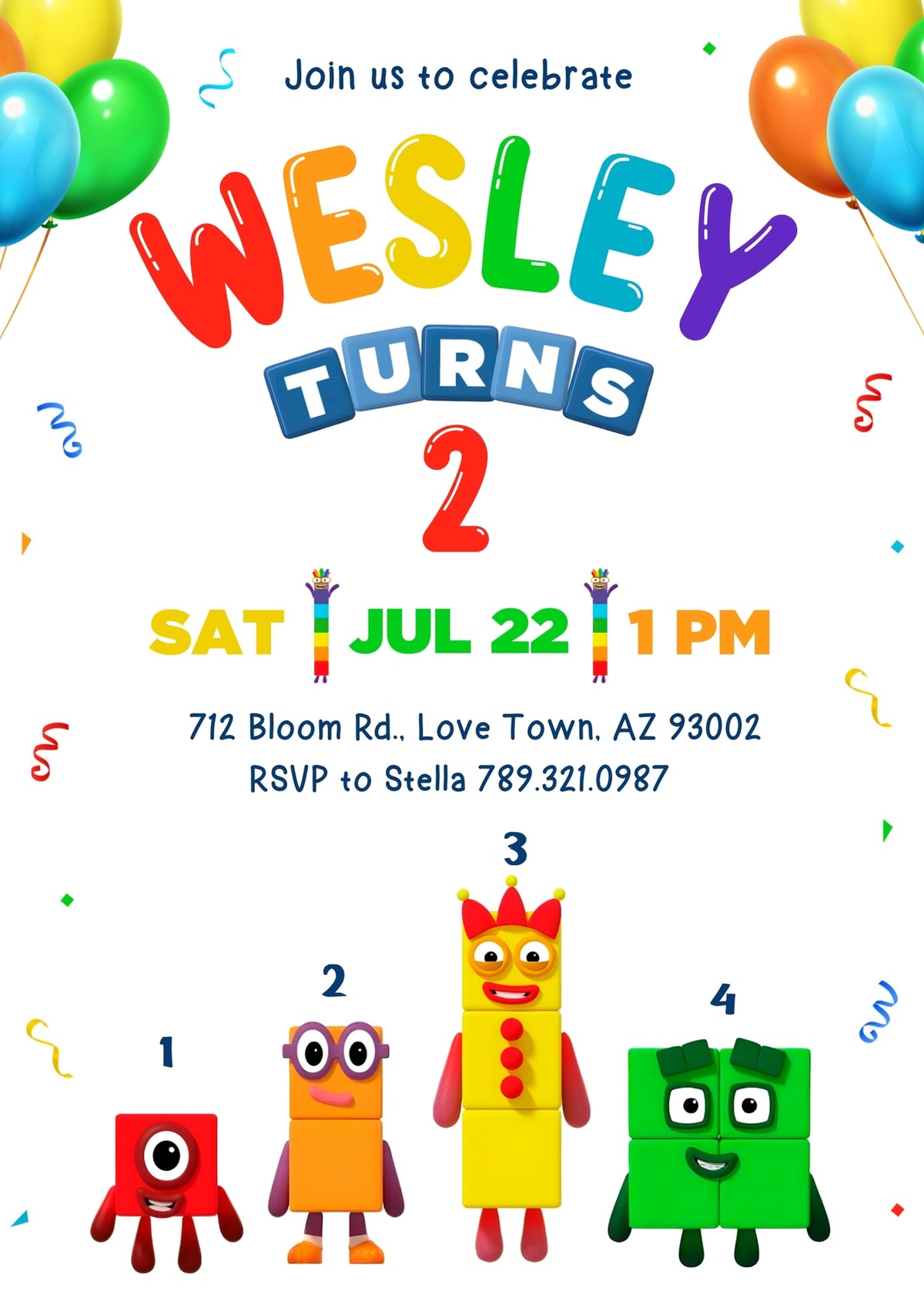 Numberblocks customizable invitation template | Share or Print |  | CS942
