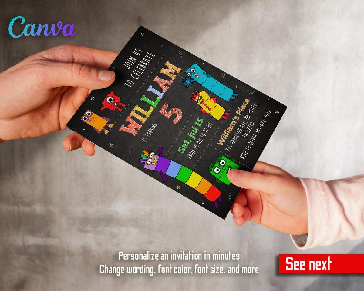 Numberblocks customizable invitation template | Share or Print |  | UP207
