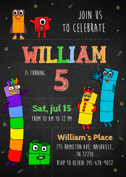 Numberblocks customizable invitation template | Share or Print |  | UP207
