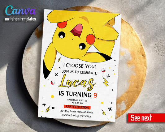 Pokemon Pikachu customizable invitation template | Share or Print |  | VN614