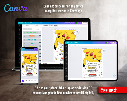 Pokemon Pikachu customizable invitation template | Share or Print |  | VN614