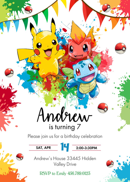 Pokemon Pikachu customizable invitation template | Share or Print |  | NJ481