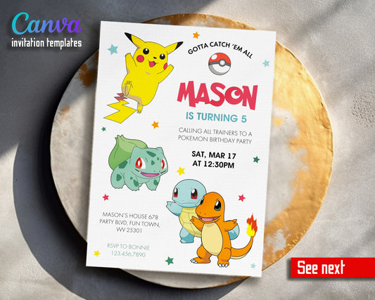 Pokemon Pikachu customizable invitation template | Share or Print |  | IZ657