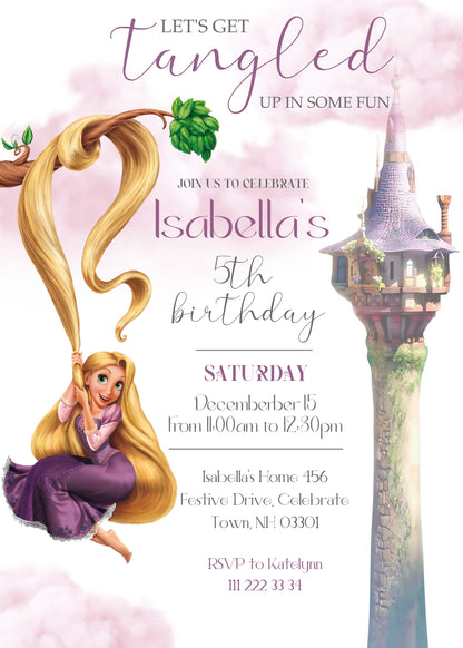 Rapunzel Princess Tangled customizable invitation template | Share or Print | girl | TN741