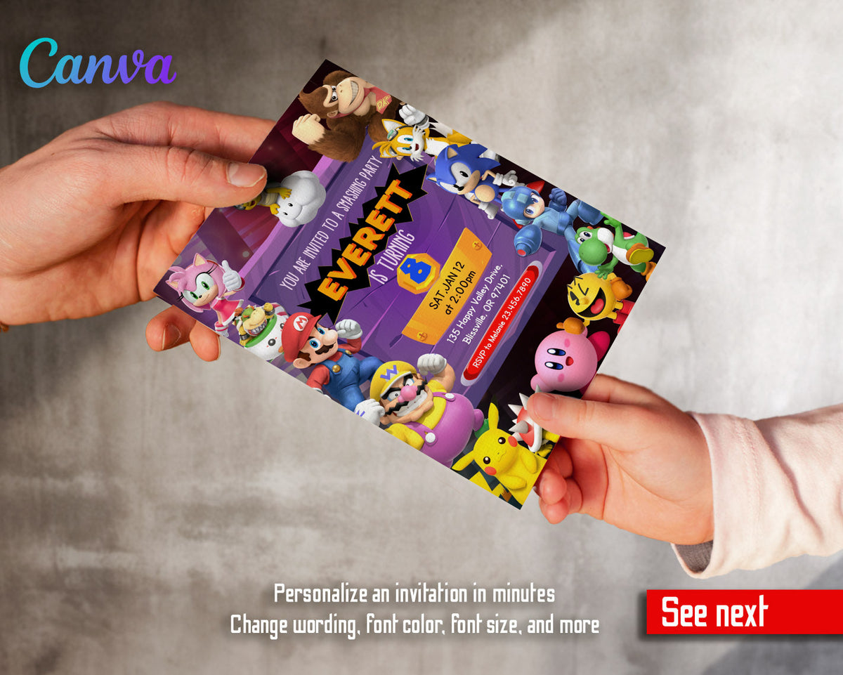 Super Smash Mario Bros customizable invitation template | Share or Print |  | XD539