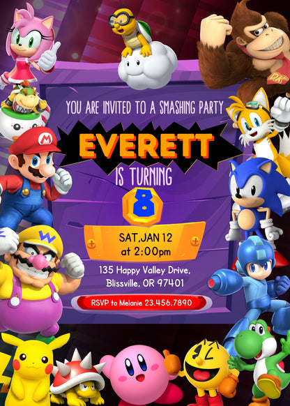 Super Smash Mario Bros customizable invitation template | Share or Print |  | XD539
