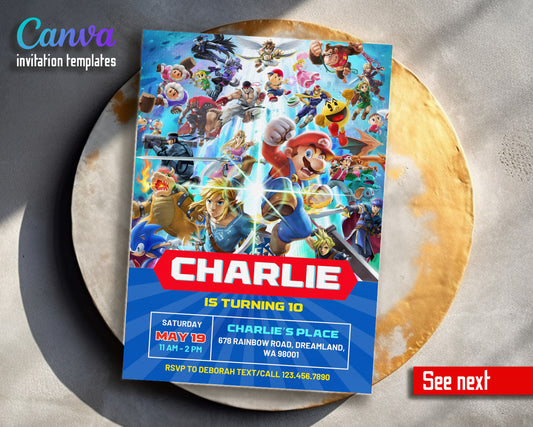 Super Smash Mario Bros customizable invitation template | Share or Print |  | GH790