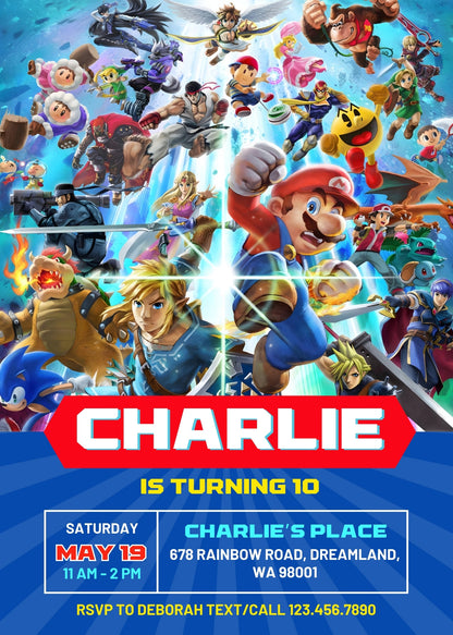Super Smash Mario Bros customizable invitation template | Share or Print |  | GH790