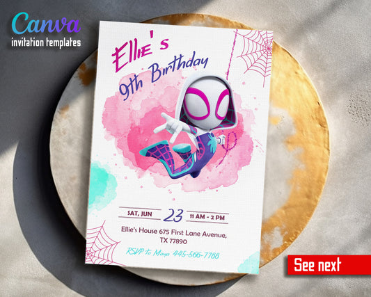 Spider Gwen Ghost Spidey customizable invitation template | Share or Print | girl | XP061