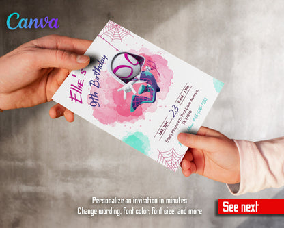 Spider Gwen Ghost Spidey customizable invitation template | Share or Print | girl | XP061