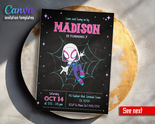 Spider Gwen Ghost Spidey customizable invitation template | Share or Print | girl | XP752