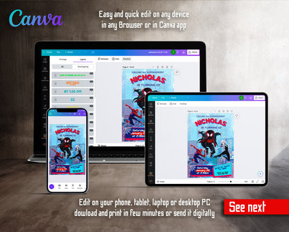 Spider Man Across the Spider-Verse customizable invitation template | Share or Print | boy | JH434
